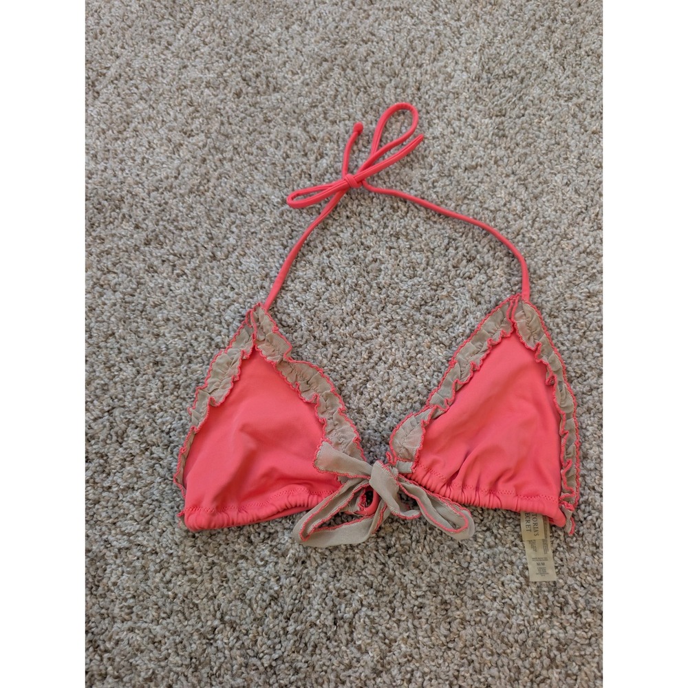 Victorias Secret Coral Pink Ruffle Triangle Bikini Top M Halter Swim